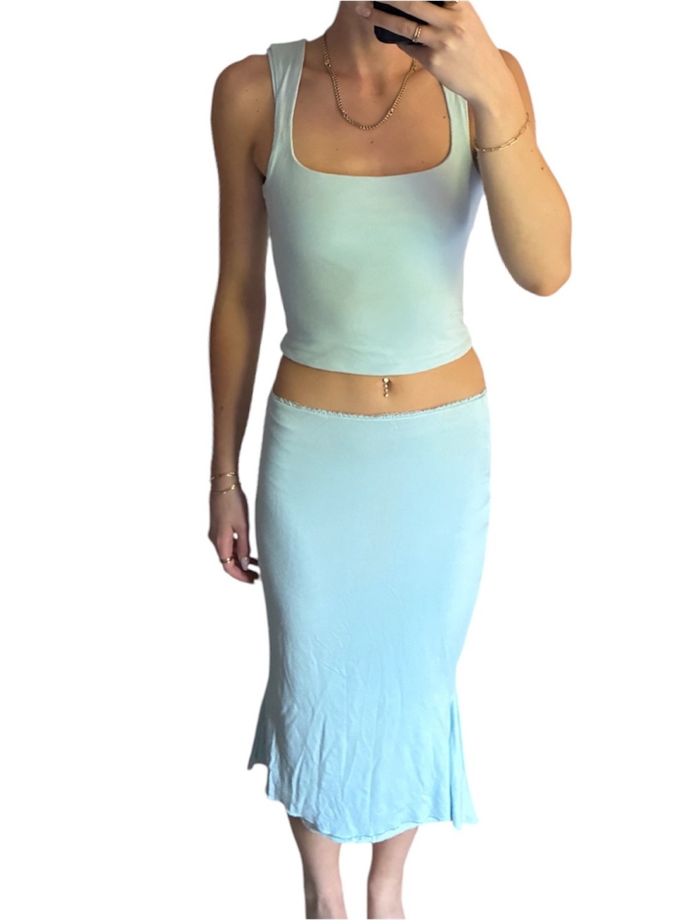 Chyrii Light Blue Set - Square Neck Tank + Midi Skirt Medium
